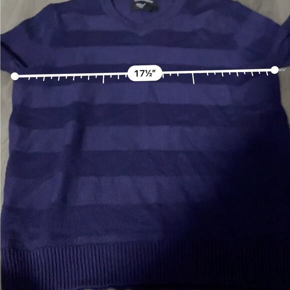 Nordstrom Men's 100% Extra Fine Merino‎ Wool Purple Striped V Neck Sweater Sz S - Picture 7 of 8